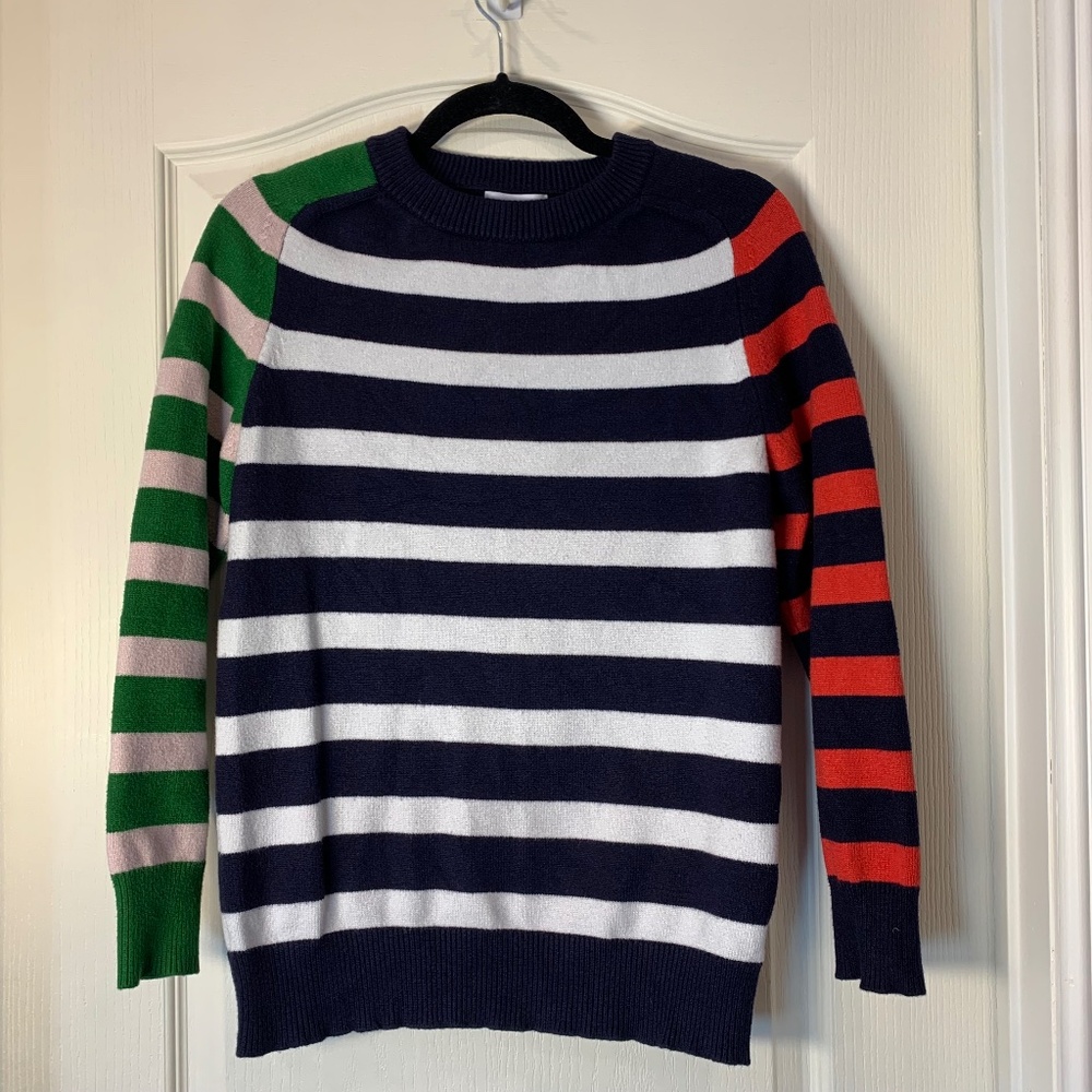 Striped Crewneck Sweater in Navy, White, Green & Red
